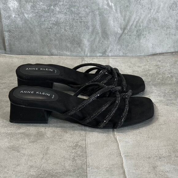ANNE KLEIN Women's Black Nikole Rhinestone Embellished Square-Toe Sandals SZ 8.5 - Picture 1 of 10